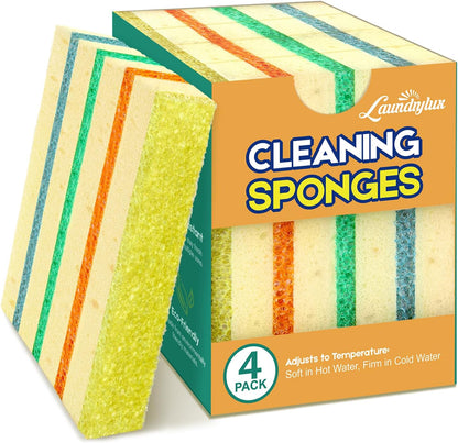LAUNDRYLUX Scrub Sponge, Dual-Sided Temperature-Responsive Scrubber - Non-Scratch - Multipurpose Dish Sponges for Kitchens, Bathrooms, and Outdoor Use - 3 Pack