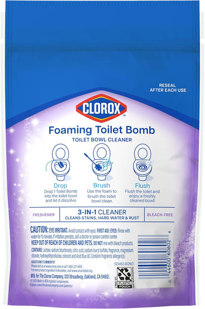 Clorox Foaming Toilet Bomb Toilet Bowl Cleaner, Bleach Free, Lavender Clean, 5 Count