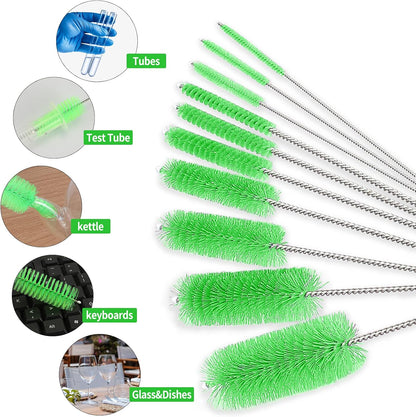 CiaraQ Bottle Cleaning Brushes, 8 Inch Nylon Tube Brush Set, Cleaner for Narrow Neck Bottles Cups with Hook, Set of 10pcs