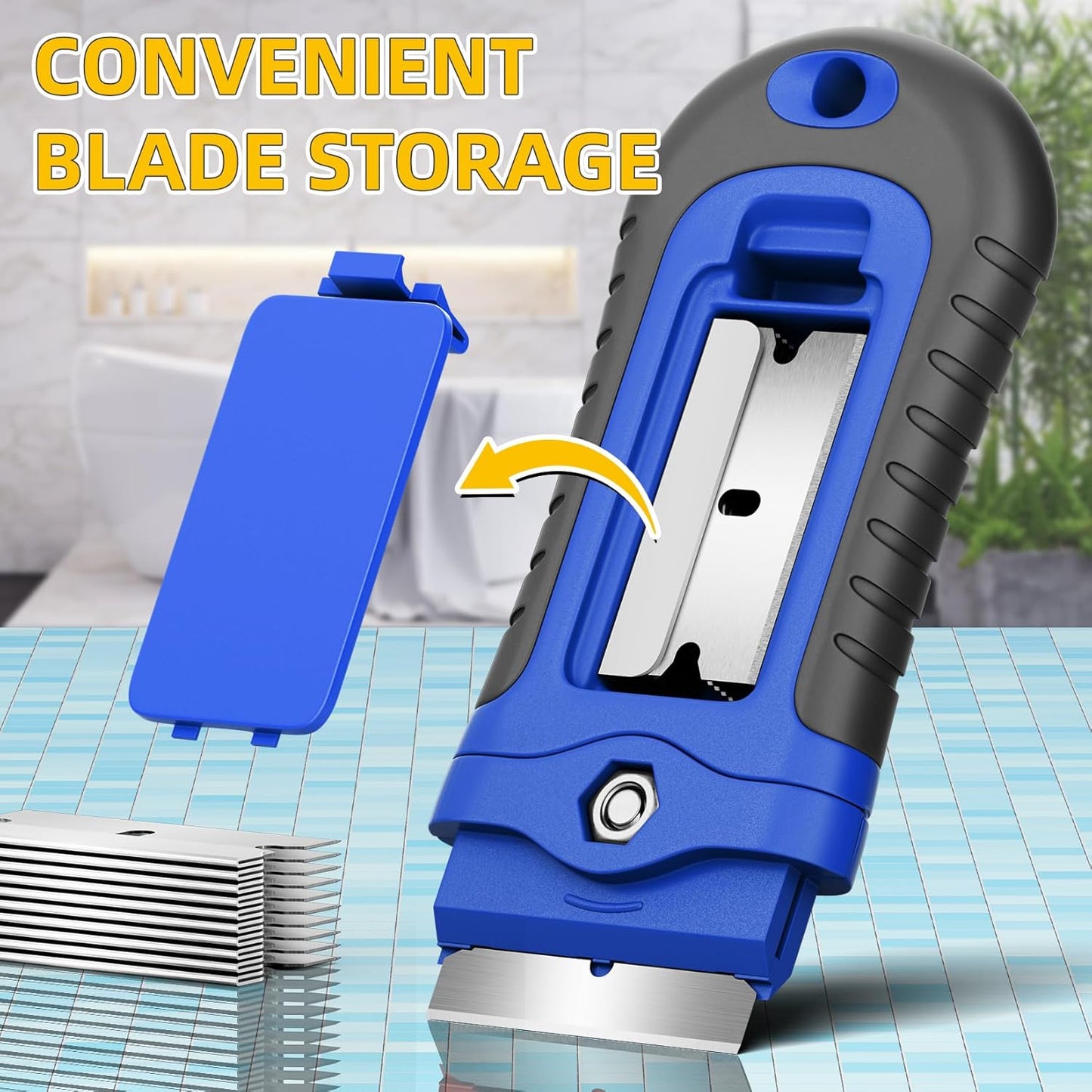 DIYSELF 1 Pack Razor Blade Scraper with 15 Extra Blades, Scraper Tool for Cleaning Window, Paint, Cooktop, Oven, Glass Stove Top Scraper, Razor Scraper with Buit-In Blade Storage
