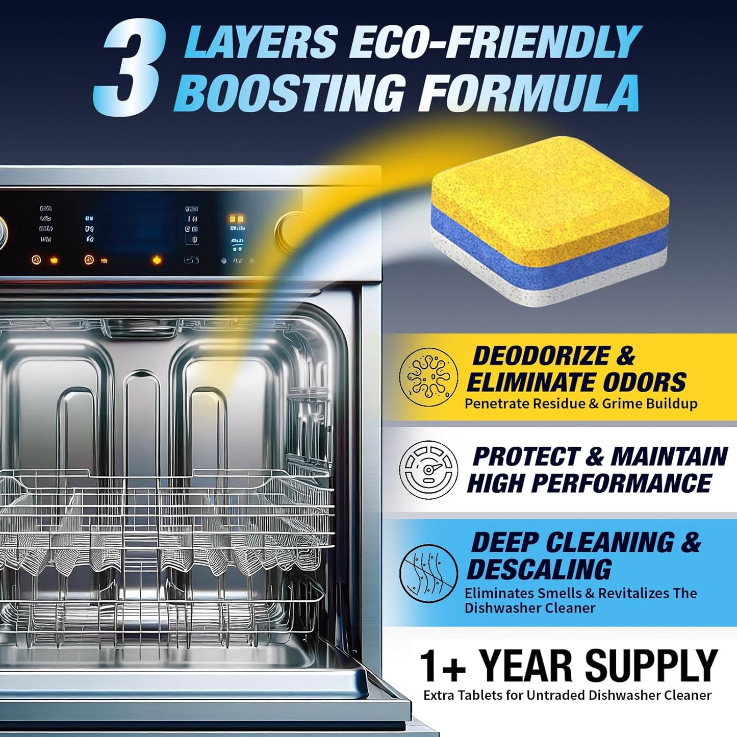 Dishwasher Cleaner Deodorizer Descaler Tablets - 28 Tabs - 1 Plus Year Supply - Extra Scented Deep Cleaning Sanitizer Pods - Remove Hard Water - Contain Citric Acid Heavy Duty Septic Safe - Citrus