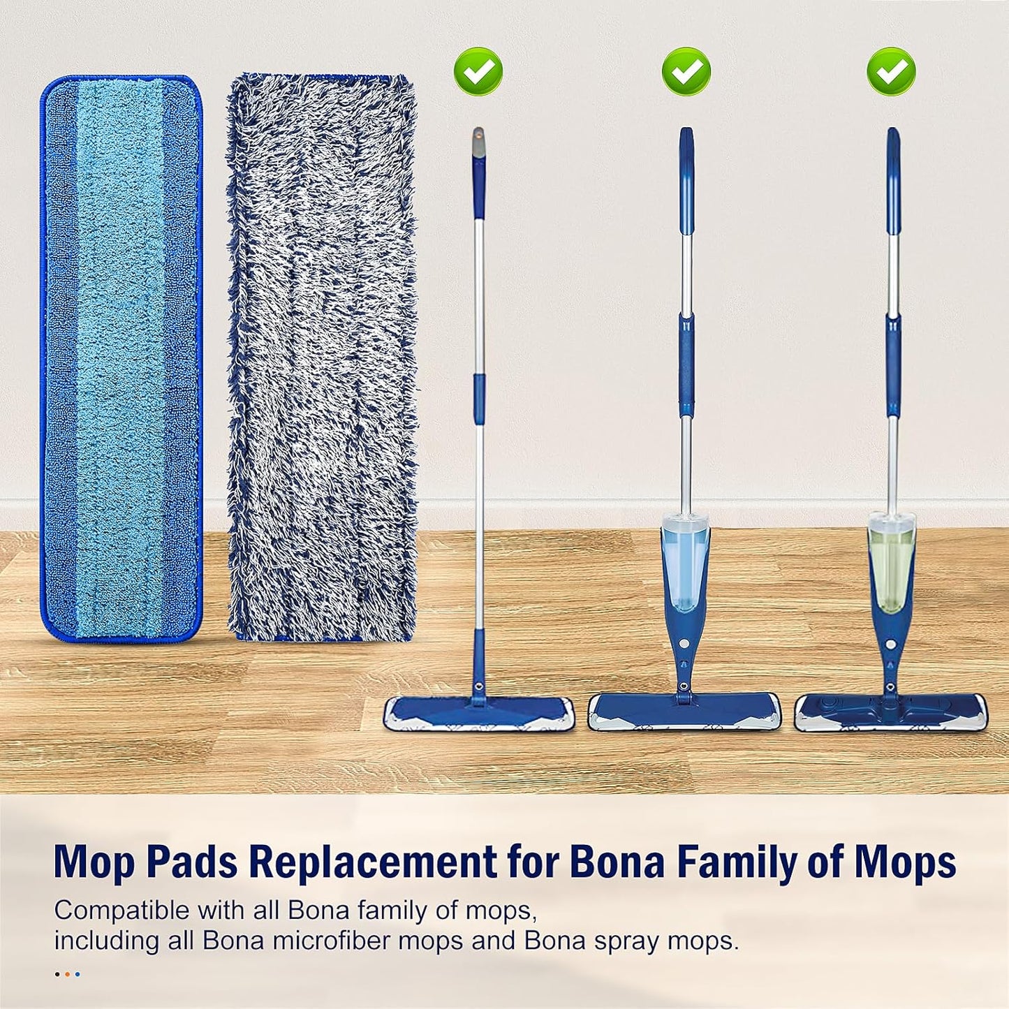 8 Pack Mop Pads for Bona Family of Mops, 4 Pet Microfiber Sweeping Pad + 4 Microfiber Deep Clean Pad, Reusable Mop Refill Replacement Head for Multi-Surface Floors