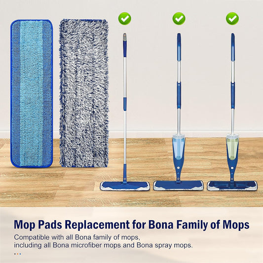 8 Pack Mop Pads for Bona Family of Mops, 4 Pet Microfiber Sweeping Pad + 4 Microfiber Deep Clean Pad, Reusable Mop Refill Replacement Head for Multi-Surface Floors