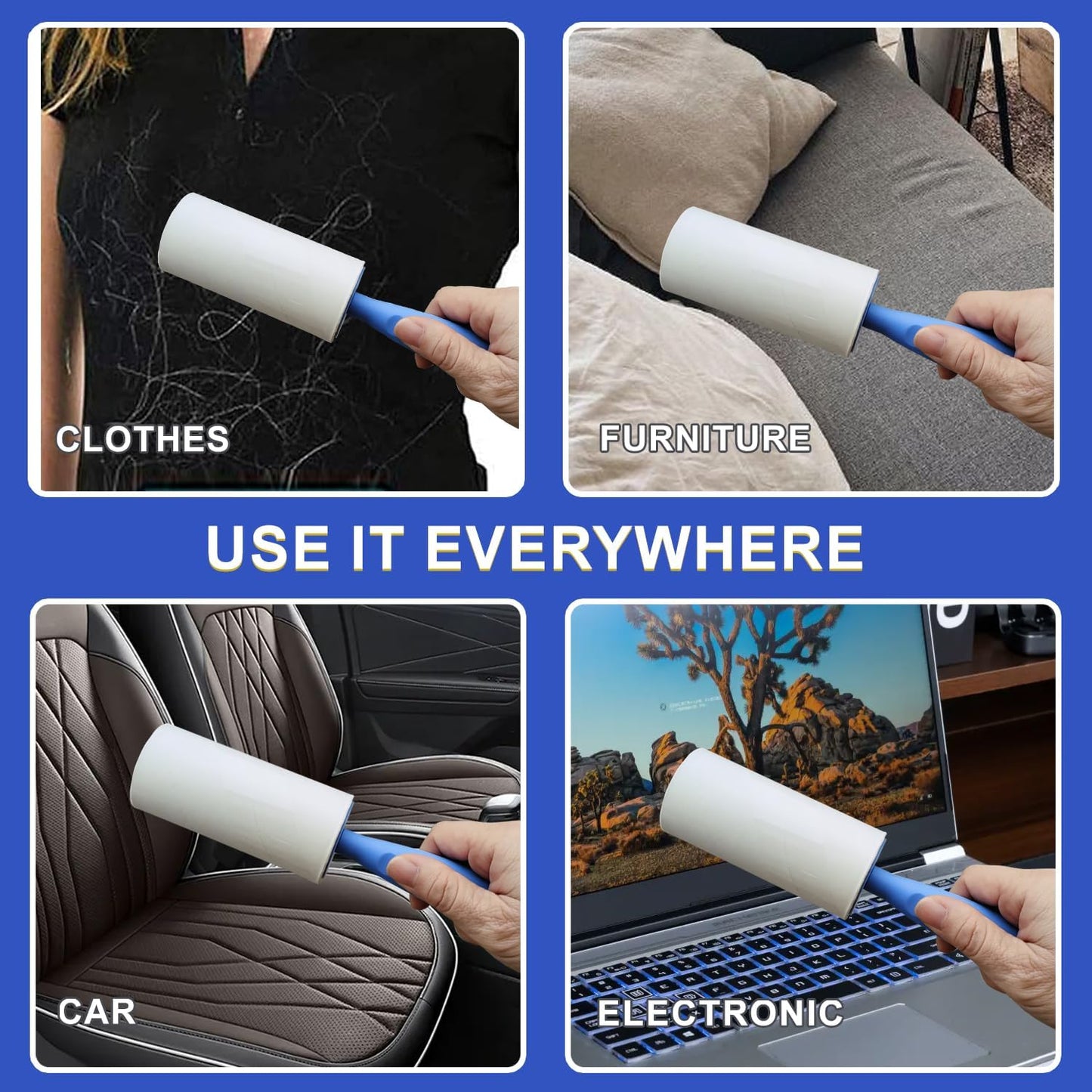 Lint Rollers for Pet Hair Extra Sticky, 600 Sheets Value Set Lint Roller with 2 Upgraded Handles, 6 Rollers Portable Pet Lint Remover for Clothes, Furniture, Carpet, Dog & Cat Hair Removal