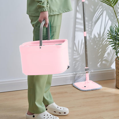 Square Spin Mop and Bucket Smart Floor Mop with Separate Compartments for Clean and Dirty Water, Self Cleaning with 2 Machine Washable Pads, First Launch Limited Edition Rose