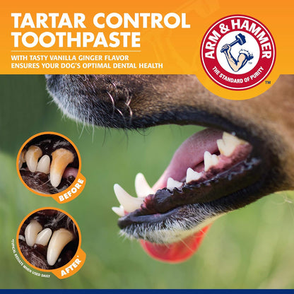 Arm & Hammer for Pets Tartar Control Dog Dental Kit, Enzymatic Toothpaste with Toothbrush and Fingerbrush, Baking Soda Formula Reduces Plaque and Tartar, Safe for Puppies, Beef Flavor, 3-Piece
