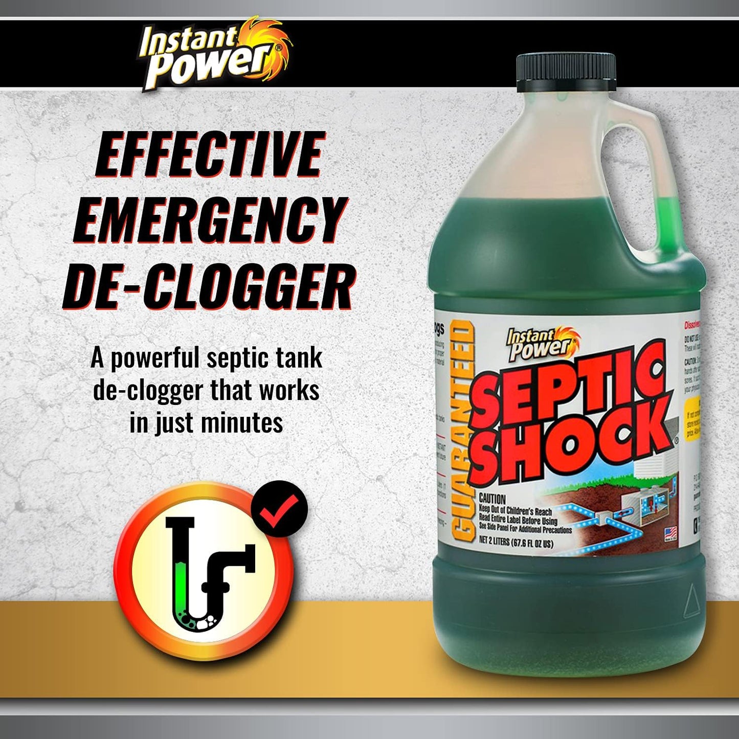 Instant Power Septic Shock - Septic Tank Treatment, Drain Cleaner Liquid Clog Remover for Septic Systems - 67.6 Fl Oz 1 Pack