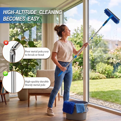 Professional 67" Window Squeegee, 3-in-1 Rotatable Squeegee for Window Cleaning with Extension Poles, Window Cleaner Tool Kit for Indoor & Outdoor High Windows and Car Glass