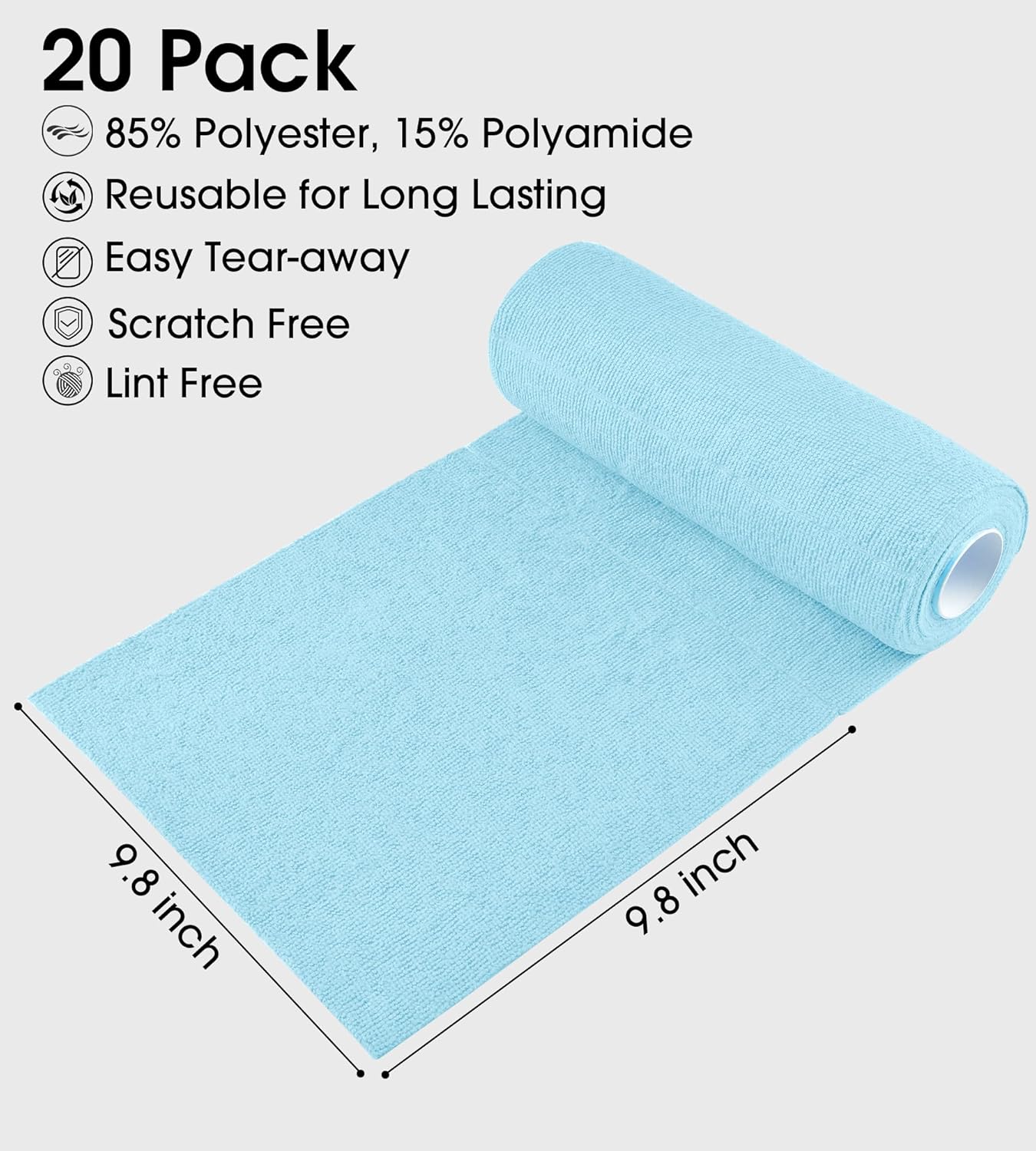 KitchLife Microfiber Cleaning Cloth Roll - Tear-Away Reusable Microfiber Paper Towels, Lint-Free, Washable, 20 Sheets for Kitchen, Car, Dishes, and Sensitive Surfaces (Pink)