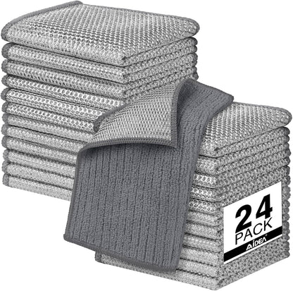 AIDEA Non Scratch Wire Dishcloth 24PK, Wire Dishwashing Rag for Wet and Dry, Dish Cloths for Washing Dishes, Cleaning Pads Steel Scrubber for Cookware, Sinks, Dishes, Stove Tops, 7"×8"