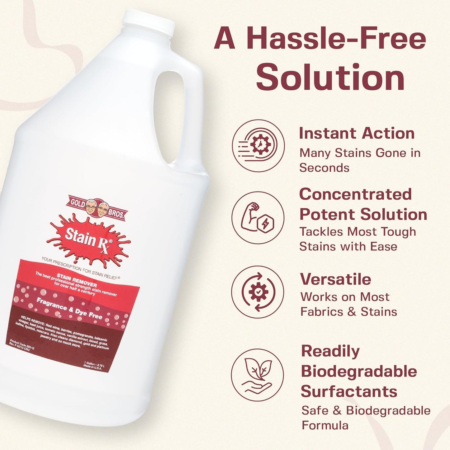 Stain Remover, Effectively Eliminates Stains from Wine, Berries & Blood on Fabrics, Carpets, Upholstery & Jewelry, Dye-Free, Free from Bleach, Peroxides & Phosphates, Made in USA, 10 oz