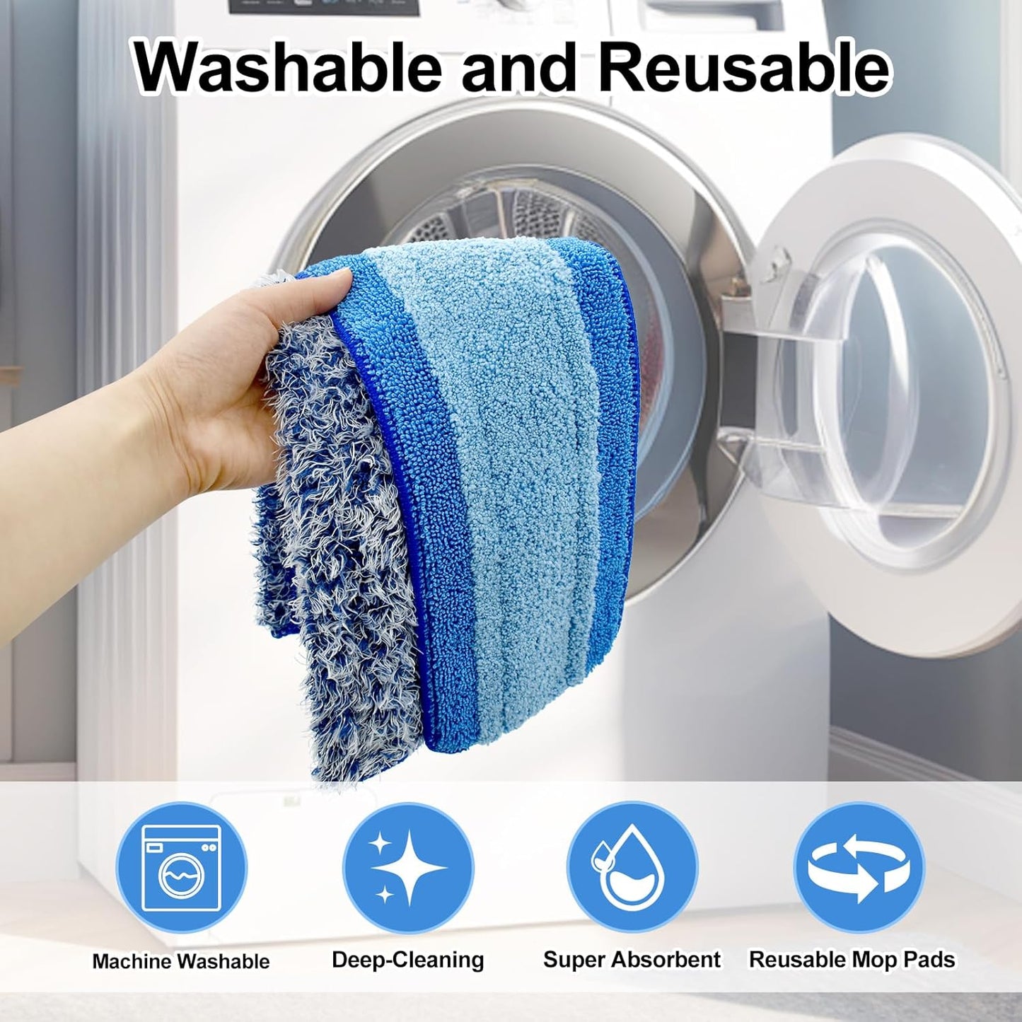 8 Pack Microfiber Cleaning Pad for Bona Mop Hardwood & Hard Surface Floors Dry and Wet Floor Cleaning - Includes 4 Microfiber Cleaning Pad, 2 Deep Clean Pads and 2 Dusting Pad - Dual Zone Cleaning