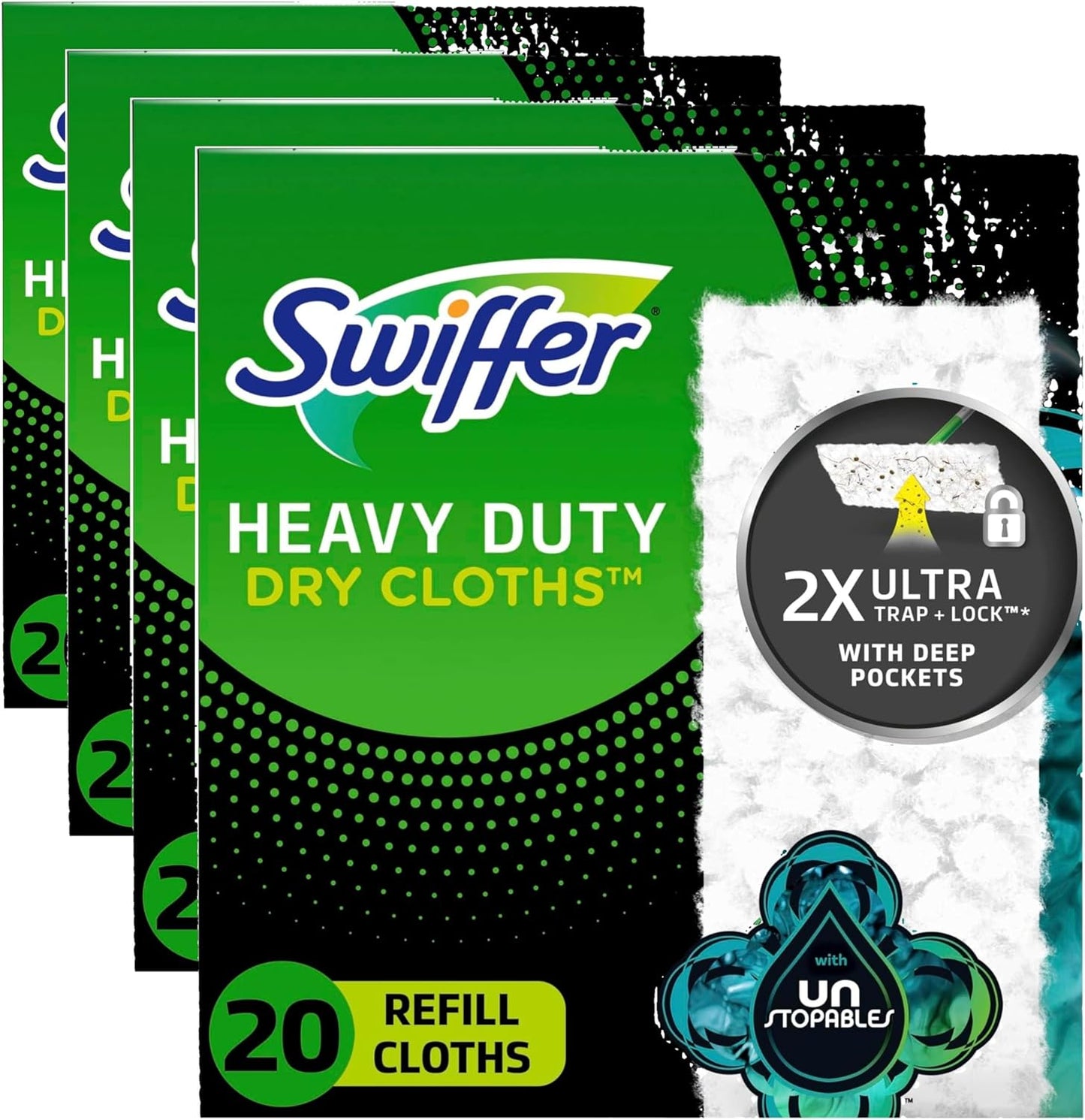 Swiffer Sweeper Heavy Duty Dry Multi-Surface Cloth Refills for Floor Sweeping and Cleaning, Unstopables Fresh Scent, 20 Count