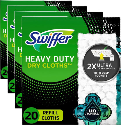 Swiffer Sweeper Heavy Duty Dry Multi-Surface Cloth Refills for Floor Sweeping and Cleaning, Unstopables Fresh Scent, 20 Count