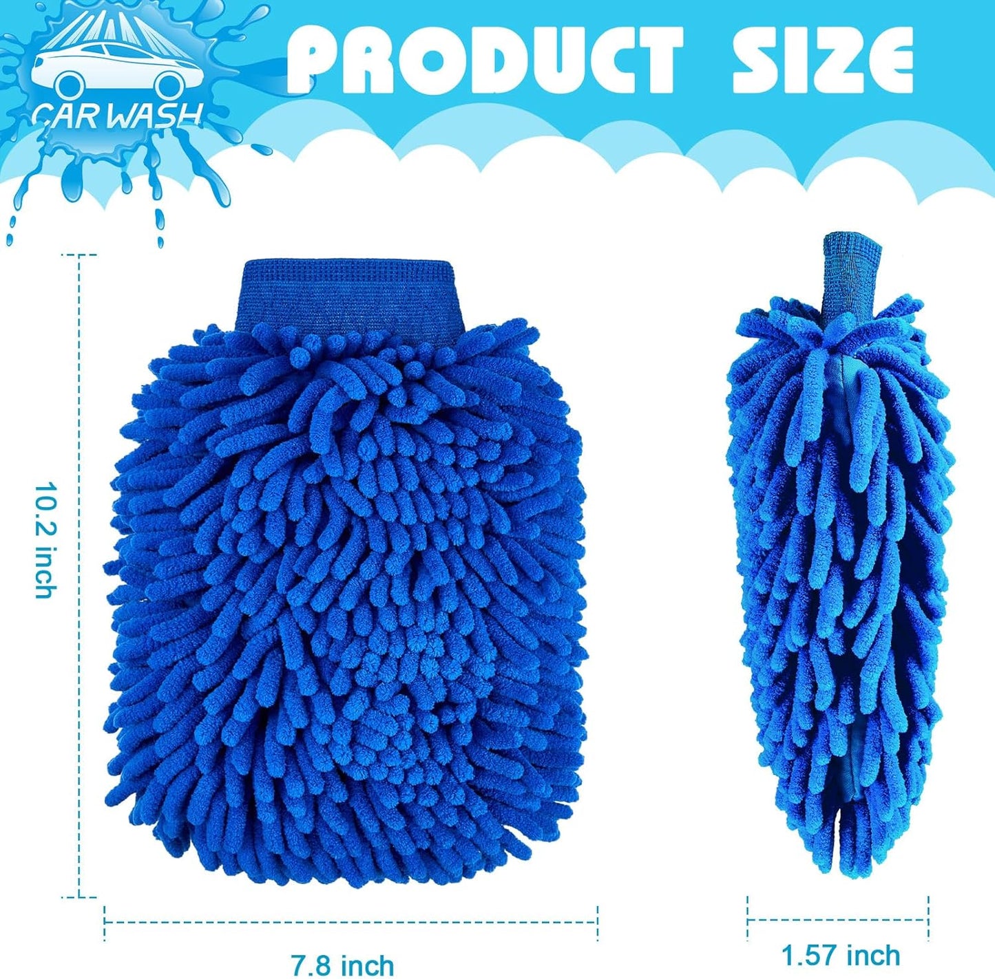 Toulite 8 Pcs Car Wash Mitt Chenille Microfiber Wash Mitt Double Sided Glove Cleaning Drying Mitts (7.48 x 10.24 Inch,Bright Colors)