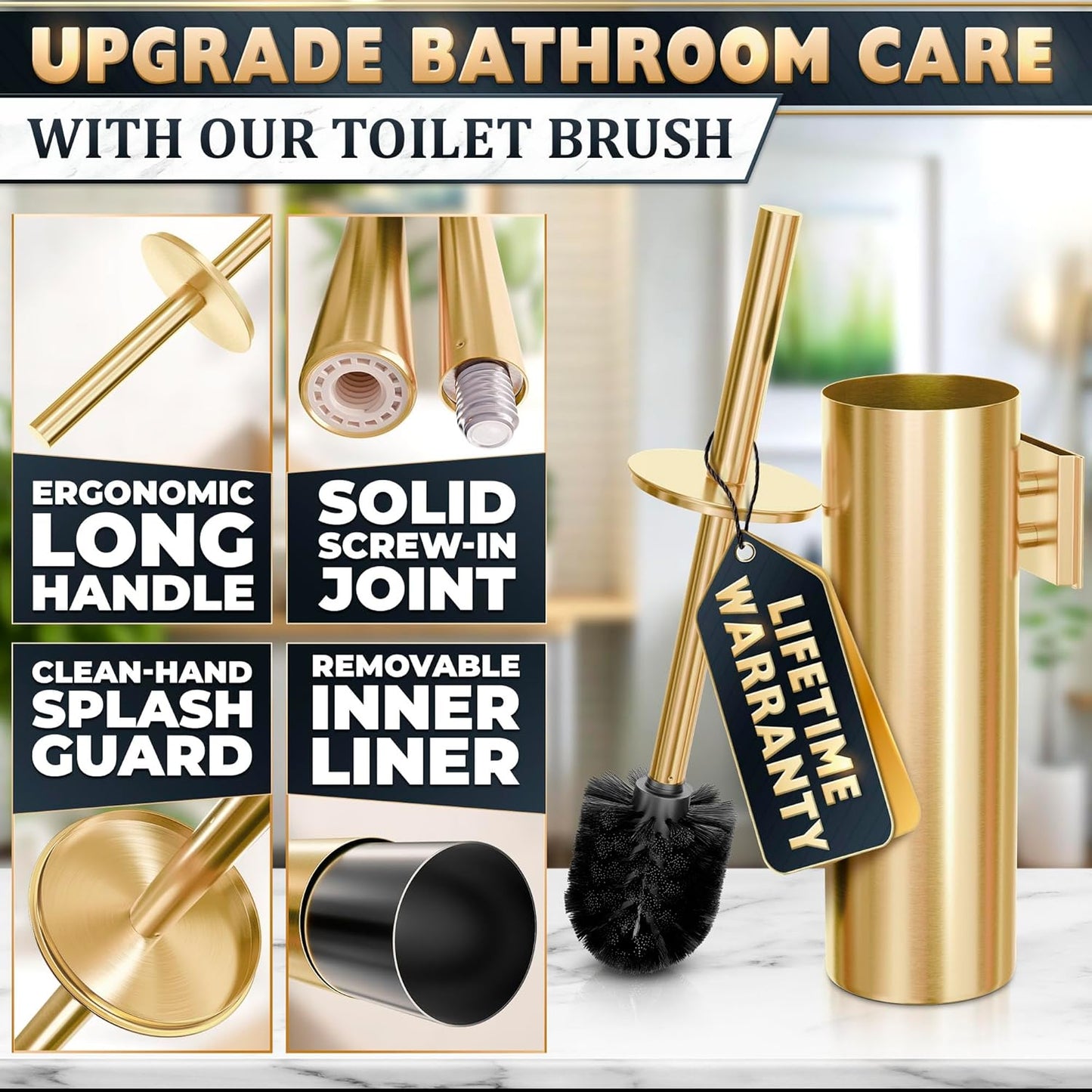 Stylish Stainless Steel Toilet Brush and Holder Set - Silver Toilet Bowl Brush and Holder with Splash Cover, Sturdy Bristles, Corrosion & Scratch Resistant - Elegant Design, Effective Deep Cleaning
