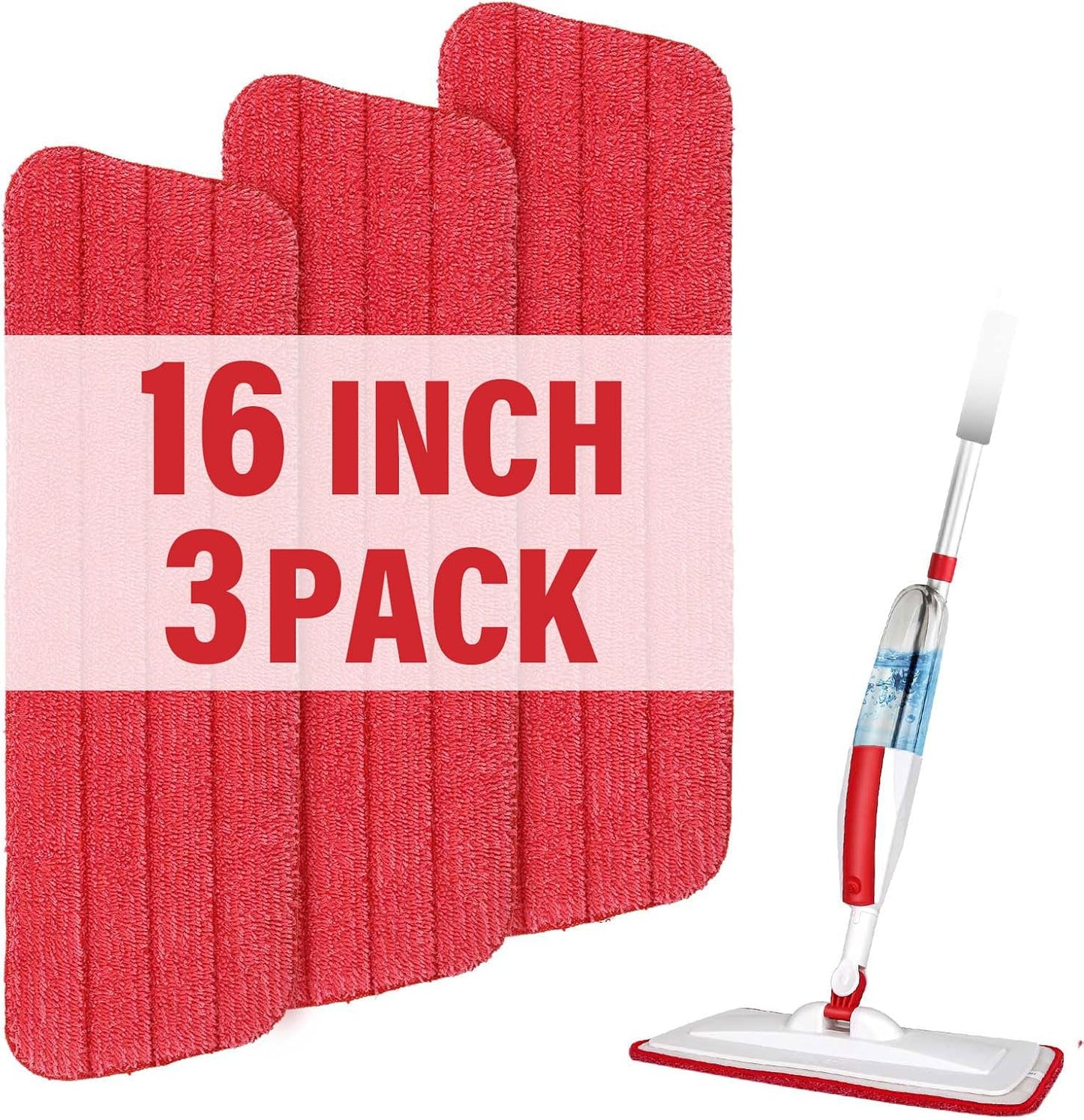 16.5 inch Mop Pads Refills, 3 Pack Microfiber Reusable Replacement Mop Pads Flat Replacements Heads for Wet Or Dry Floor Cleaning and Scrubbing, Grey Tassel Cloth