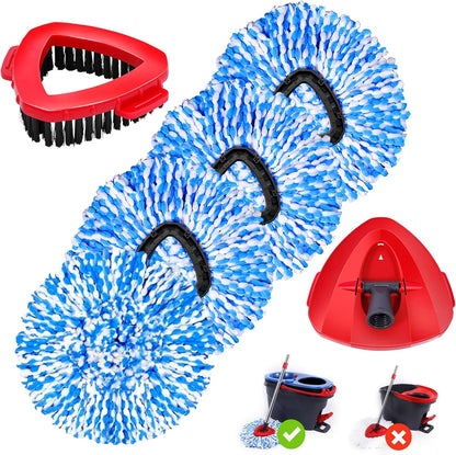 4 Packs Spin Mop Replacement Heads Compatible with Ocedar RinseClean 2-Tank System, 30-58" Mop Handle,Mop Scrub Brush and Base Combo Set,Mopping Refills Easy to Replace and Cleaning