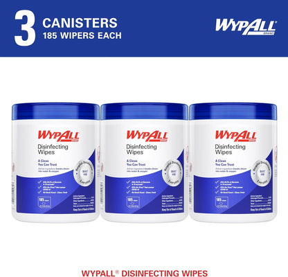 WypAll® Brand Disinfecting Wipes (54481), Hydrogen Peroxide Disinfectant Cleaner for Commercial, Industrial & Healthcare, 5.75"x7" Wipes, Fresh Scent (3 Canisters of 185 Sheets)