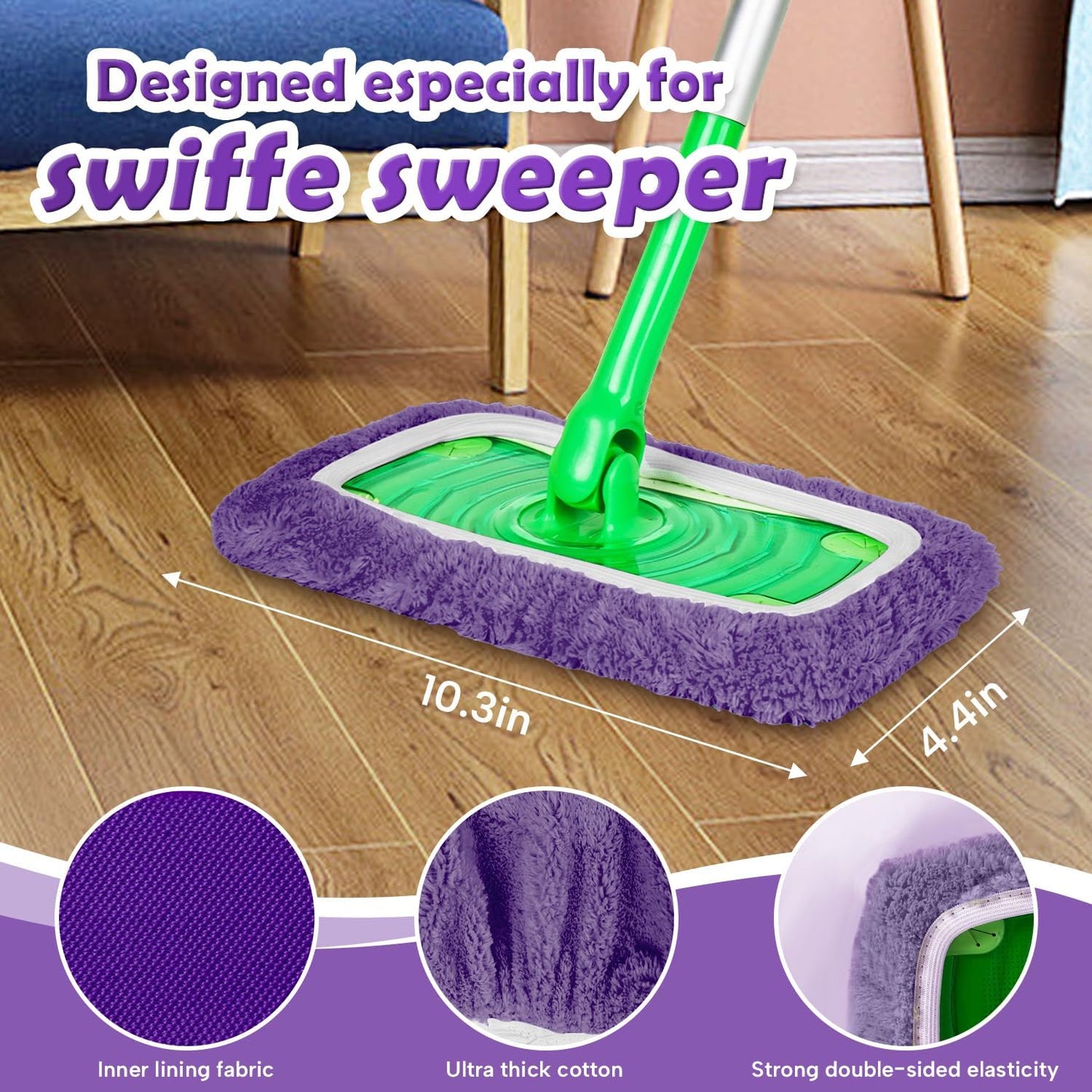 AmaVins 5 Pack Reusable Microfiber Mop Pads Compatible with Swiffer Sweeper Mop, Wet and Dry Flat mop Cover, Washable Mop Pads for Surface/Hardwood Floor Cleaning (Mop is Not Included)