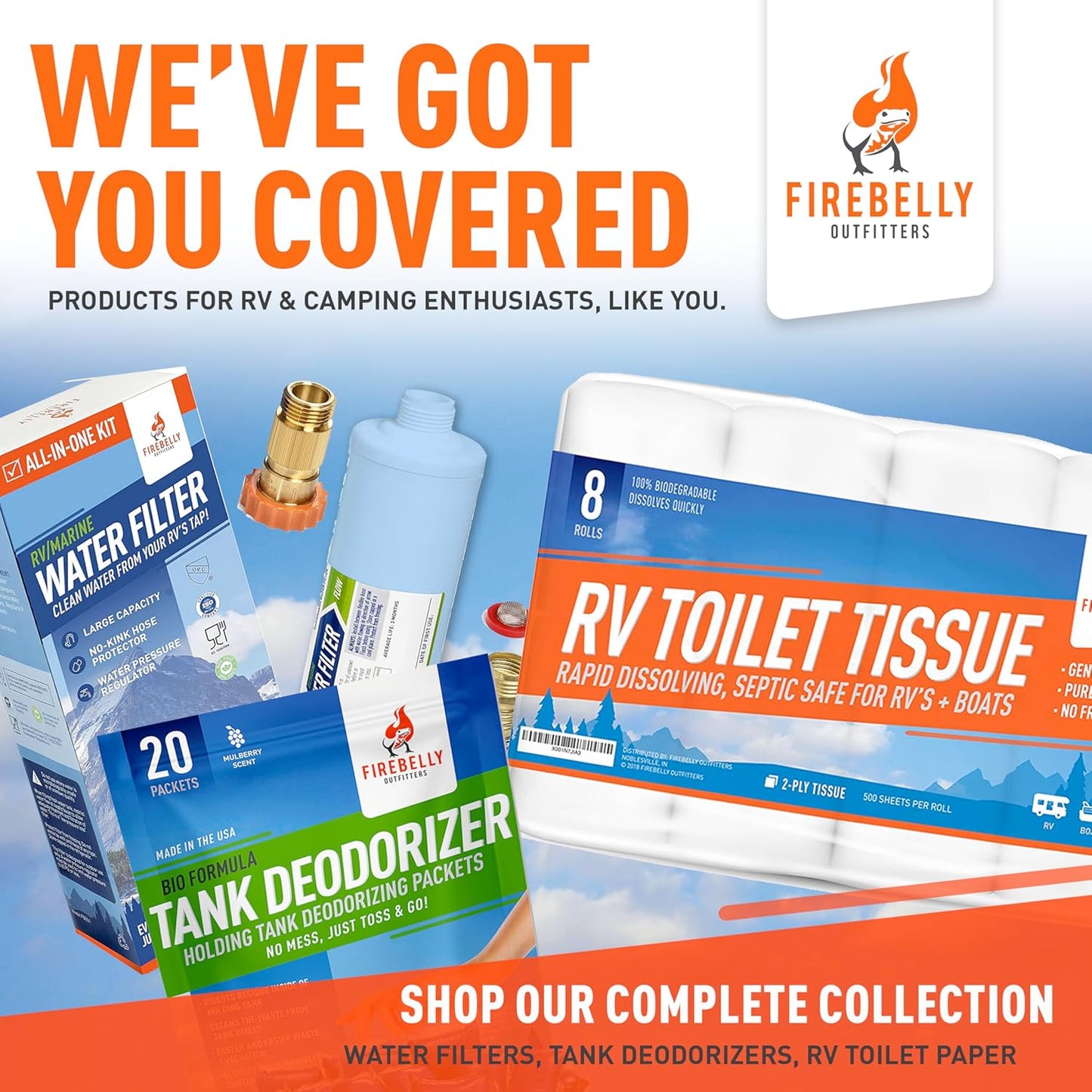 Firebelly Outfitters - RV Deodorizer & Septic Treatment Pods - Portable Toilet Chemicals, Marine Camper Sewer Cleaner, Odor Neutralizer, Formaldehyde-Free Holding Tank Solution - 20 Mulberry Packets
