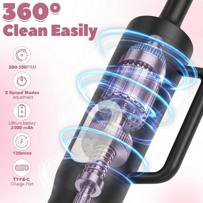 Rechargeable Electric Bottle & Cup Brush, 360° Thorough Cleaning Without Blind Spots, Suitable for Baby Bottles, 40-Ounce Mugs, Straws, Wine Glasses, etc., Easy to Air-Dry and Portable