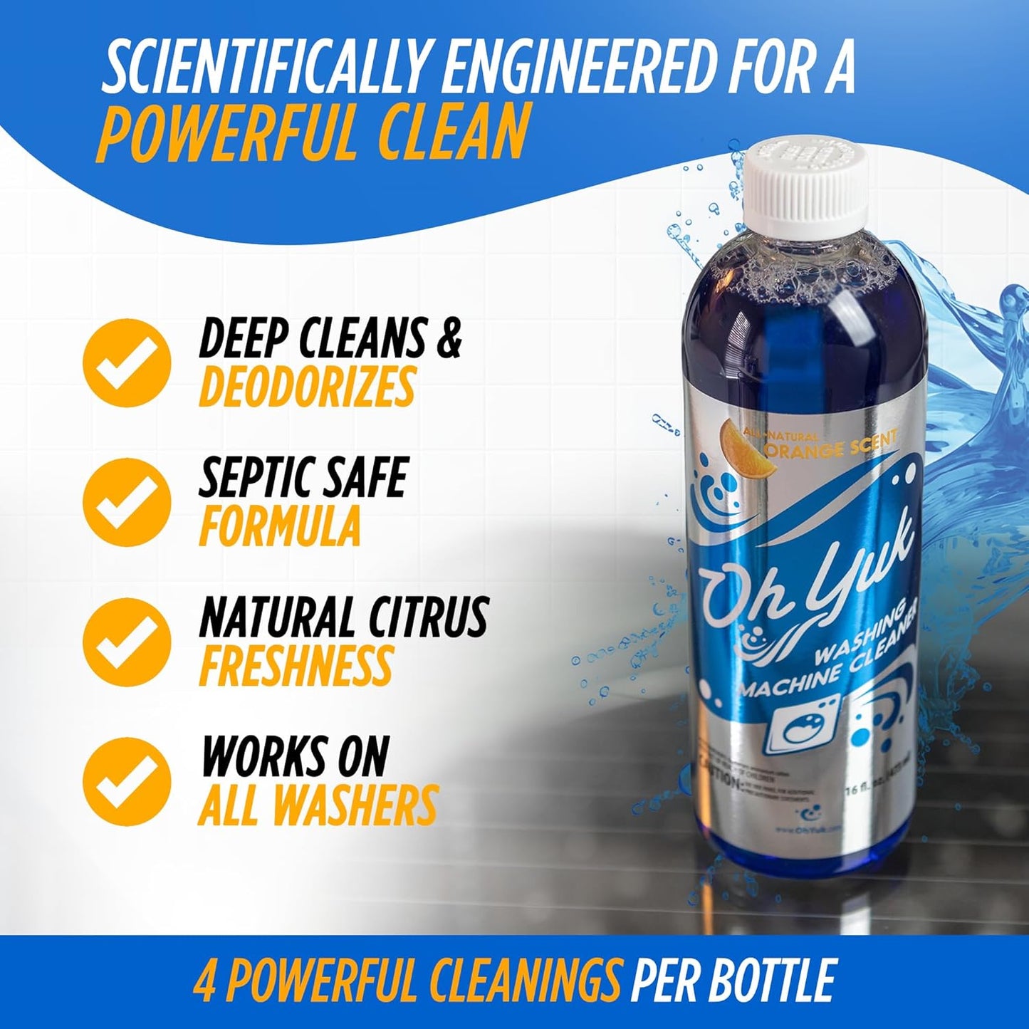 Oh Yuk Dishwasher Cleaner, Descaler, And Deodorizer – Removes Grease, Odors, And Buildup – Natural Orange Scent – Septic Safe Formula For A Fresh Dishwasher – Deep Cleans All Machine Models – 16 Fl oz