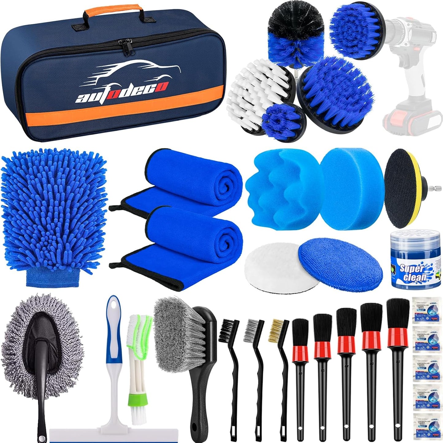 37Pcs Car Detailing Brush Set, Car Detailing Kit, Auto Detailing Drill Brush Set, Car Detailing Brushes, Car Wash Cleaning Tools Kit with Car Vacuum for Interior, Exterior, Wheels, Blue