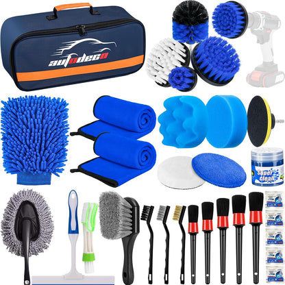 37Pcs Car Detailing Brush Set, Car Detailing Kit, Auto Detailing Drill Brush Set, Car Detailing Brushes, Car Wash Cleaning Tools Kit with Car Vacuum for Interior, Exterior, Wheels, Blue