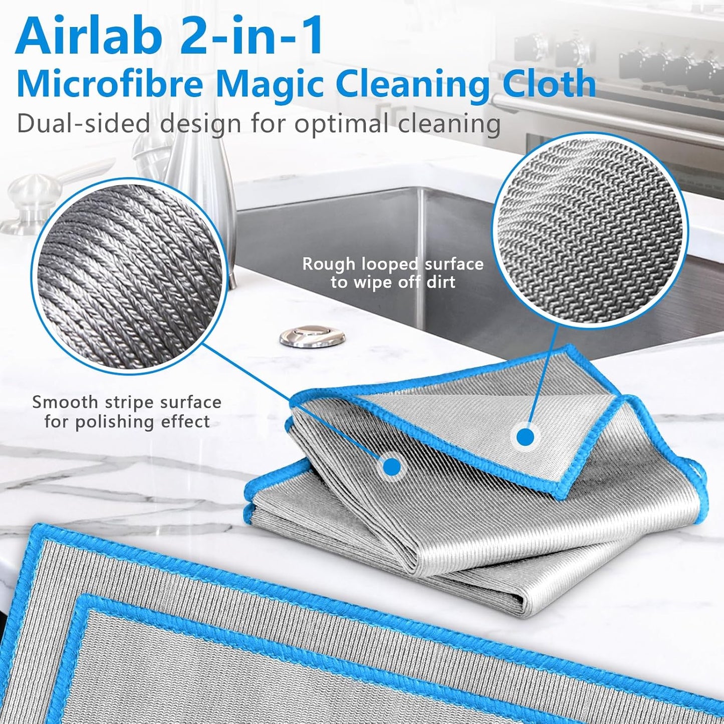 Glass Polishing Cloth Streak Free Miracle Cleaning Cloth Lint Free Microfiber Cleaning Rags for Glasses Kitchen Dish Mirrors Easy Clean, Pack of 6, 12" x 12"