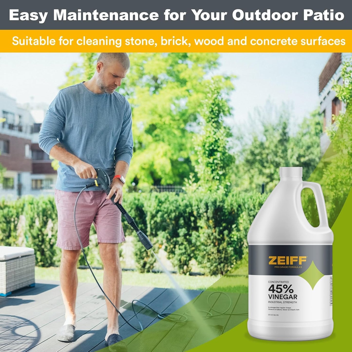 Zeiff 75% Pure Concentrated Vinegar - Technical Grade Acetic Acid Solution for Home and Outdoor Use - Cleaning Vinegar for Home & Laundry - 32 Oz, 2 Pack