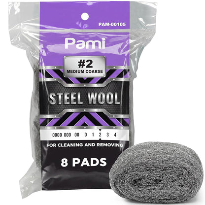 PAMI Extra Coarse #4 Stainless Steel Fiber Sponge Scrubbers Pack of 8 Steel Wool Pads Metal Sponges for Tough Cleaning Kitchen Bathroom