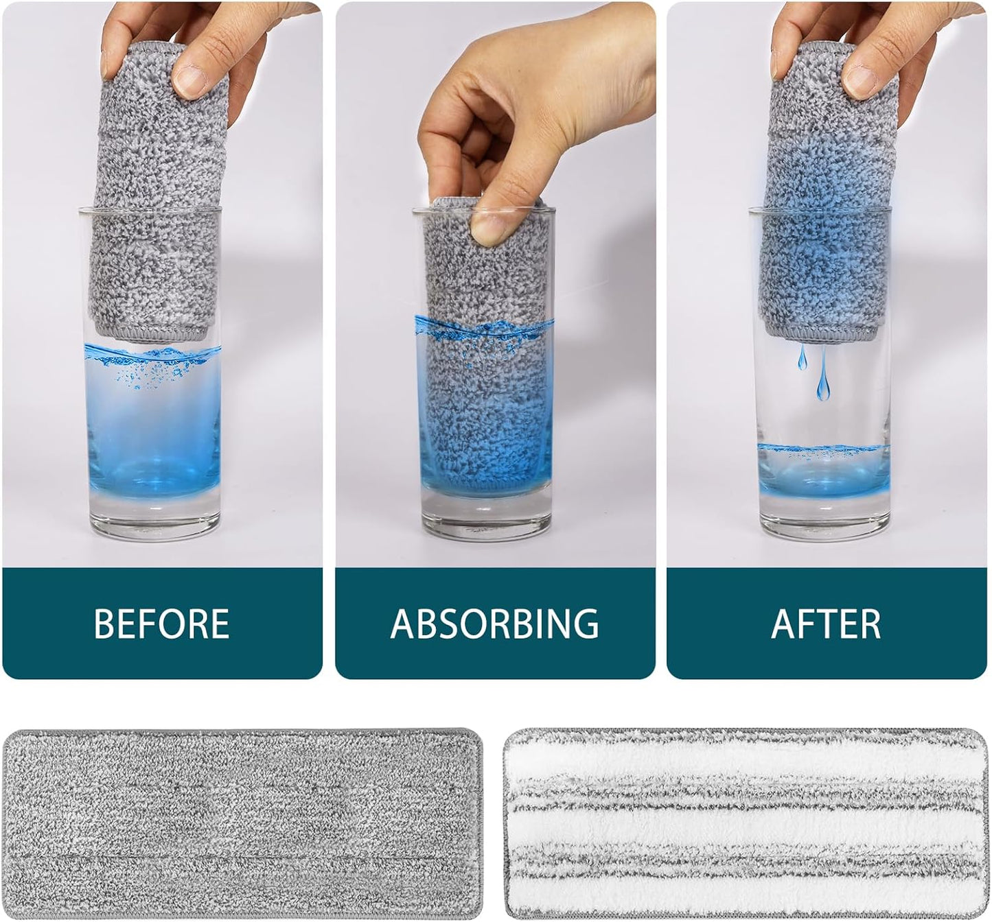 4+4 Pack Mop Replacement Pads Compatible with JOYMOOP Flat Mop or Mop Bucket Set - Microfiber Flat Mop Pads for All 13" X 4.9" Squeeze Flat Floor Mop - Washable Mop Head Replacement