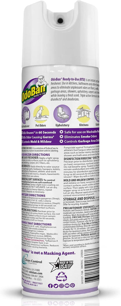OdoBan Ready-to-Use 360-Degree Continuous Spray Disinfectant & Harsh Aroma Eliminator, Fabric and Air Freshener, Made in the USA, Original Eucalyptus Scent, 14.6 Ounces