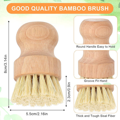 cobee 12Pcs Bamboo Dish Scrub Brushes, Kitchen Dishwashing Scrubber with Natural Sisal Bristles Round Wooden Dish Scrubber Brush for Iron Pot Pan Food Kitchen Sink Fruit Vegetable Wash