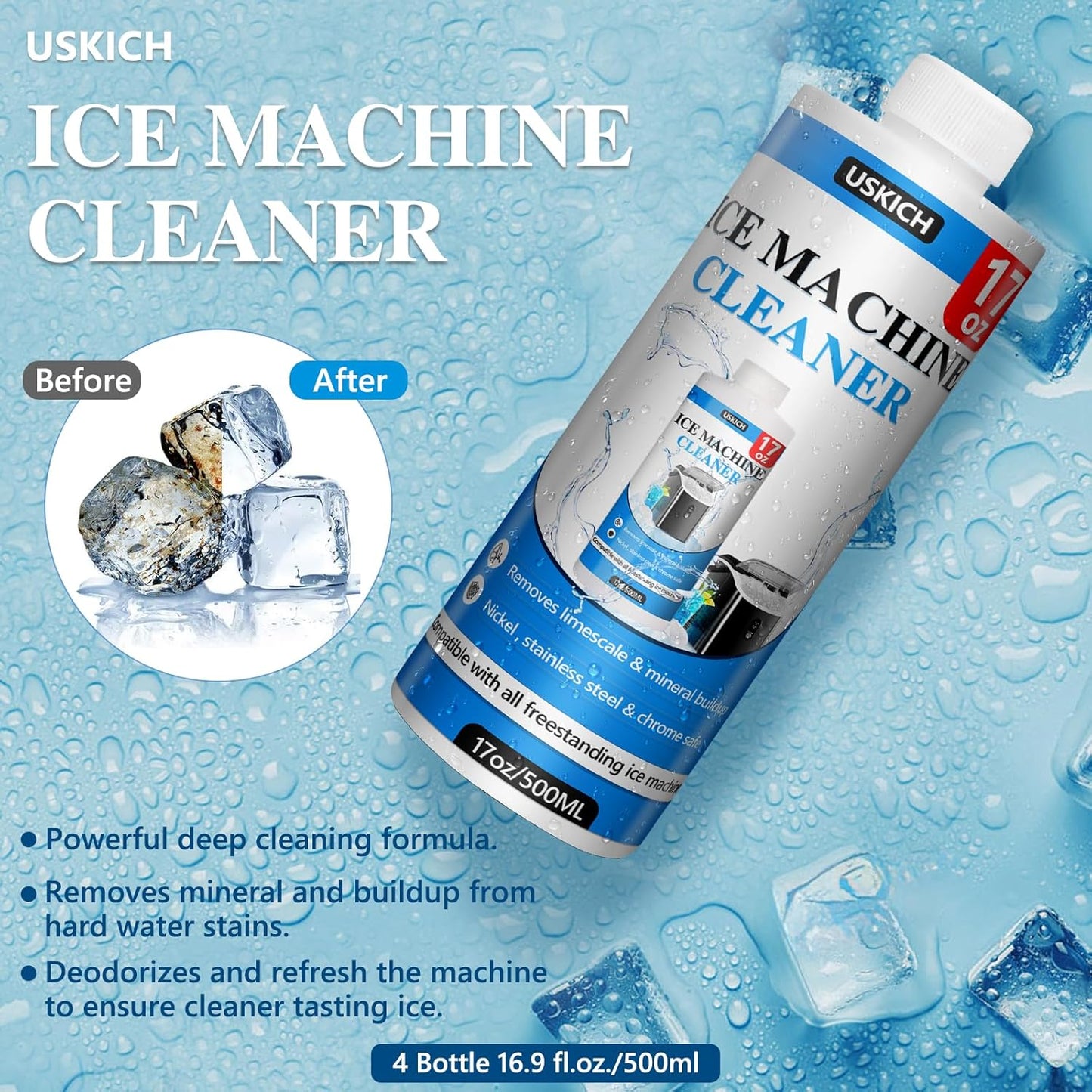 Ice Machine Cleaner Descaler Tablets-36Pack Ice Maker Cleaner Compatible with Frigidaire, Opal, GE Profile, Kitchenaid, Nickel Safe Scale Remover for Countertop, Nugget Ice Makers
