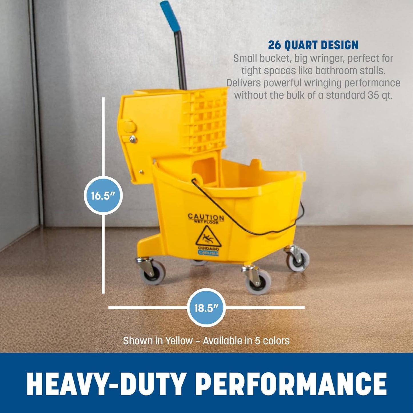SPARTA Commercial Mop Bucket with Side Press Wringer, Floor Cleaning Essentials for Commercial and Home Use 26 Quart Capacity, 1 Count, Red