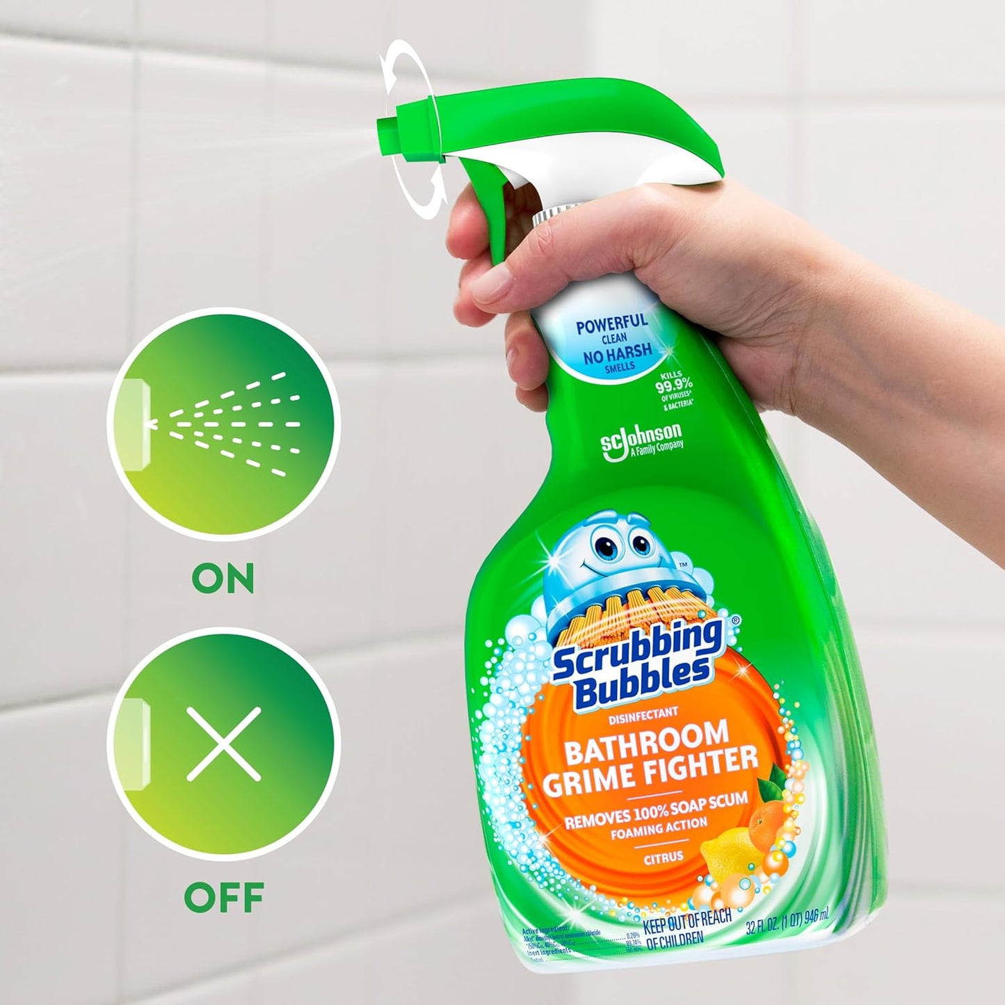Scrubbing Bubbles Bathroom and Shower Cleaner Spray, Foaming Action Bathroom Grime Fighter Removing Soap Scum, Berry Burst Scent, 32oz