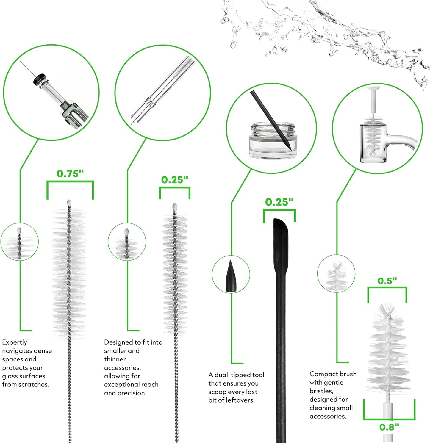 Pipe Perfect Original Cleaning Brush Set – Multi-Size Detail Brushes for Glass, Bottle, Tube & Narrow Openings | Deep Cleaning Kit for Hard-to-Reach Areas | Durable Reusable (Original Pack)