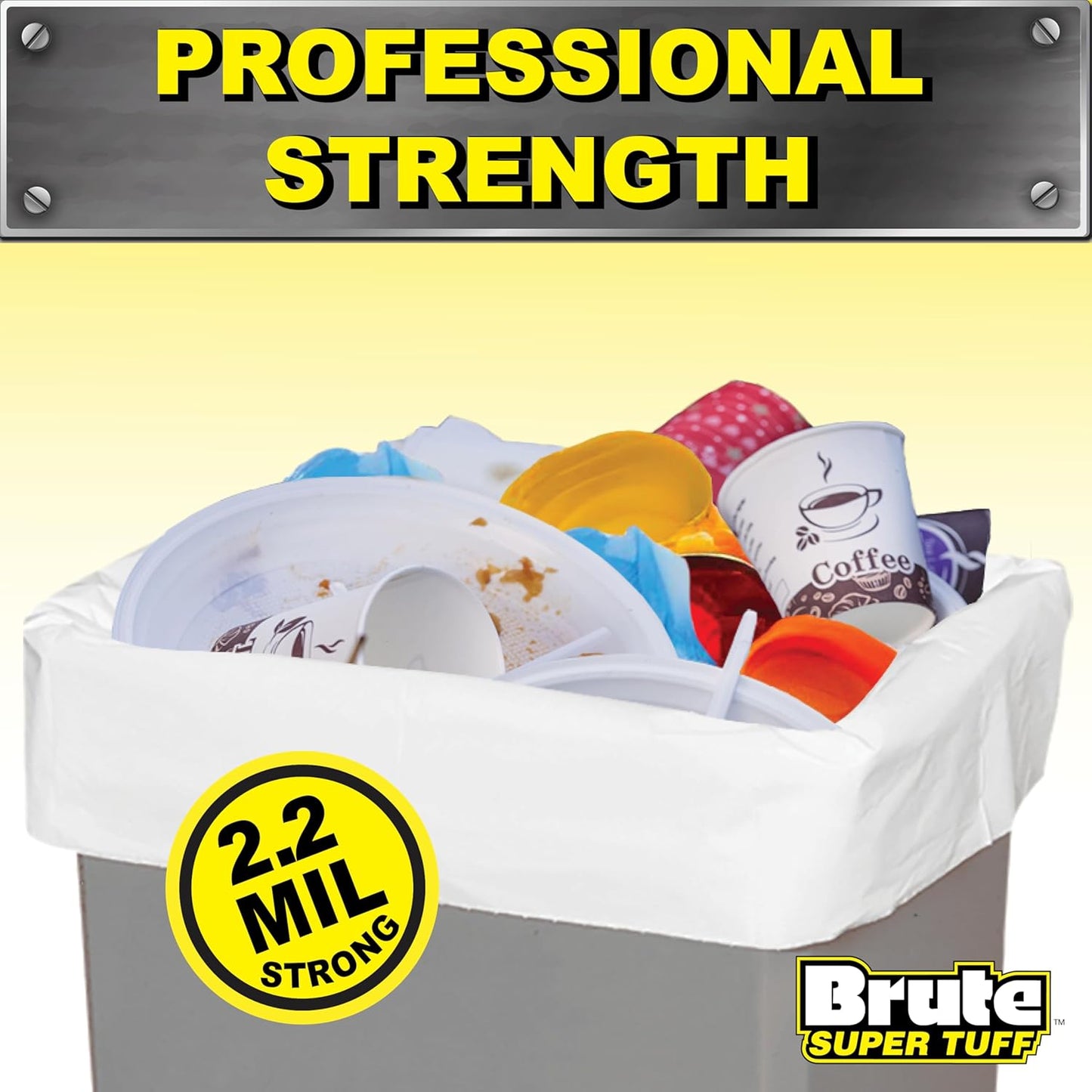 Brute Super Tuff Heavy Duty 2.2 MIL Contractor Bags, Extra Large Trash Bags, Twist Tie Closure, Black, 55 Gallon, 15 Count
