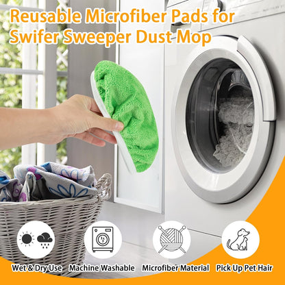 Unoutur Reusable Dry Sweeping Cloths Microfiber Wet Mop Pads Compatible with Swiffer Sweeper Mop Replacement Sweeping Mopping pad Refills for Hardwood Surface Floor Cleaning (4PCS)