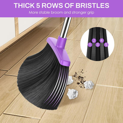 Broom and Dustpan Set for Home, 51-in Long Adjustable Handle Angle Broom and Dustpan Combo Set with Dust Pan Teeth to Clean Hair for Home Kitchen Office Lobby Floor Garden (Black&White)
