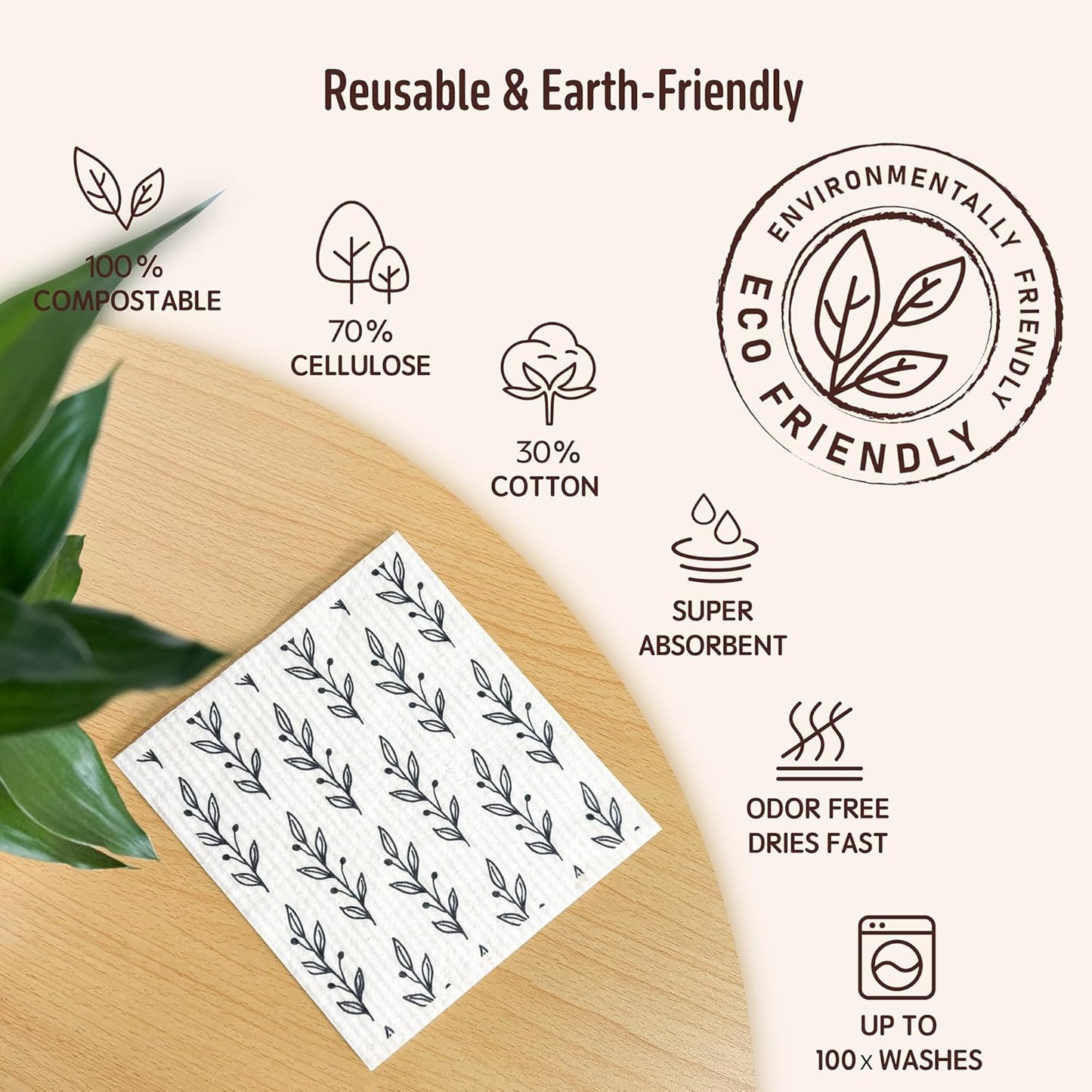 Swedish Dishcloths for Kitchen, Swedish Dish Cloths 5 Pack, Super Absorbent Reusable Paper Towels Washable, Biodegradable, Quick Drying, Dishwasher Safe