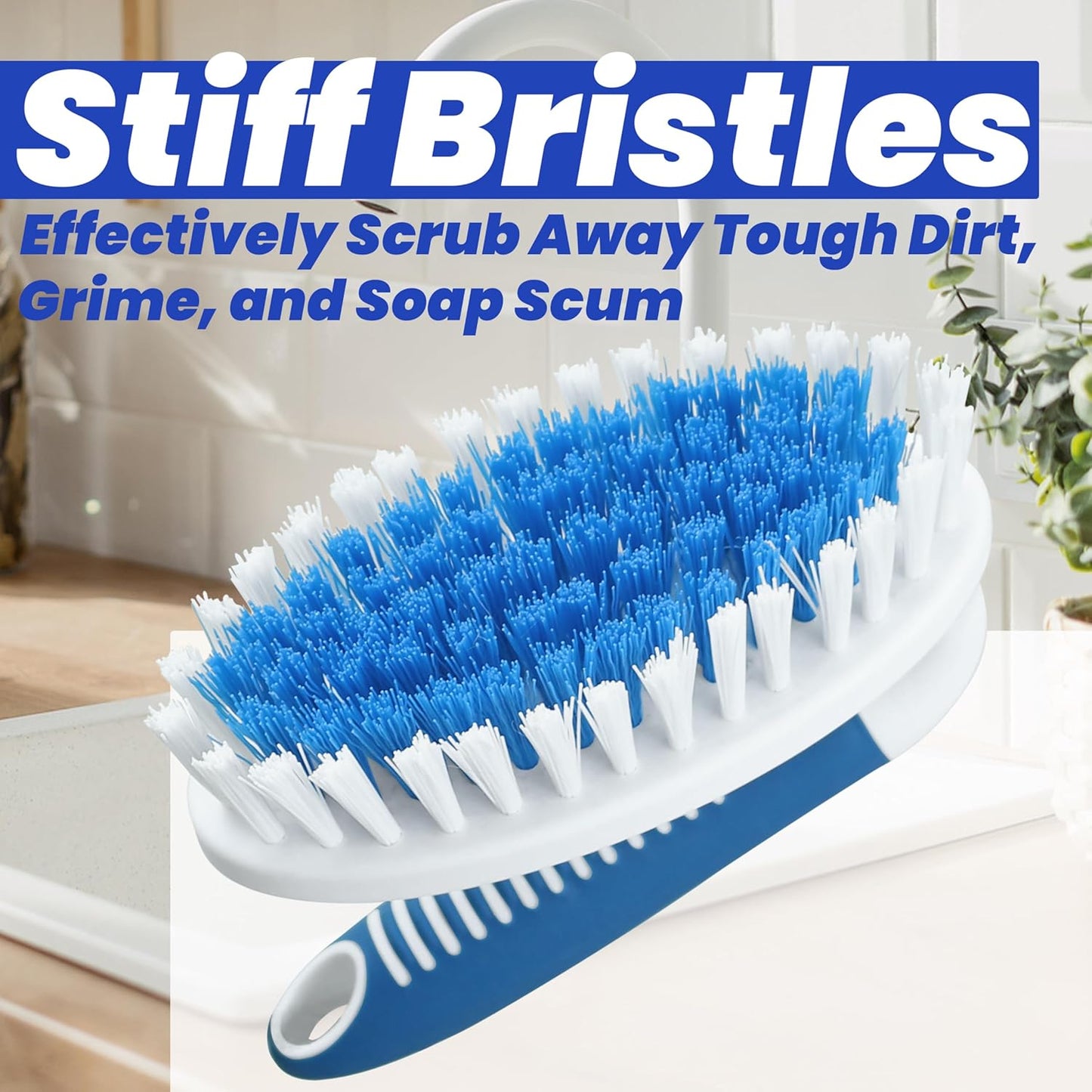 2 Pack Scrub Brushes, Cleaning Brush with Stiff Bristles, Handheld Scrubber for Bathroom, Shower, Tile, Carpet, Bathtub & Floor