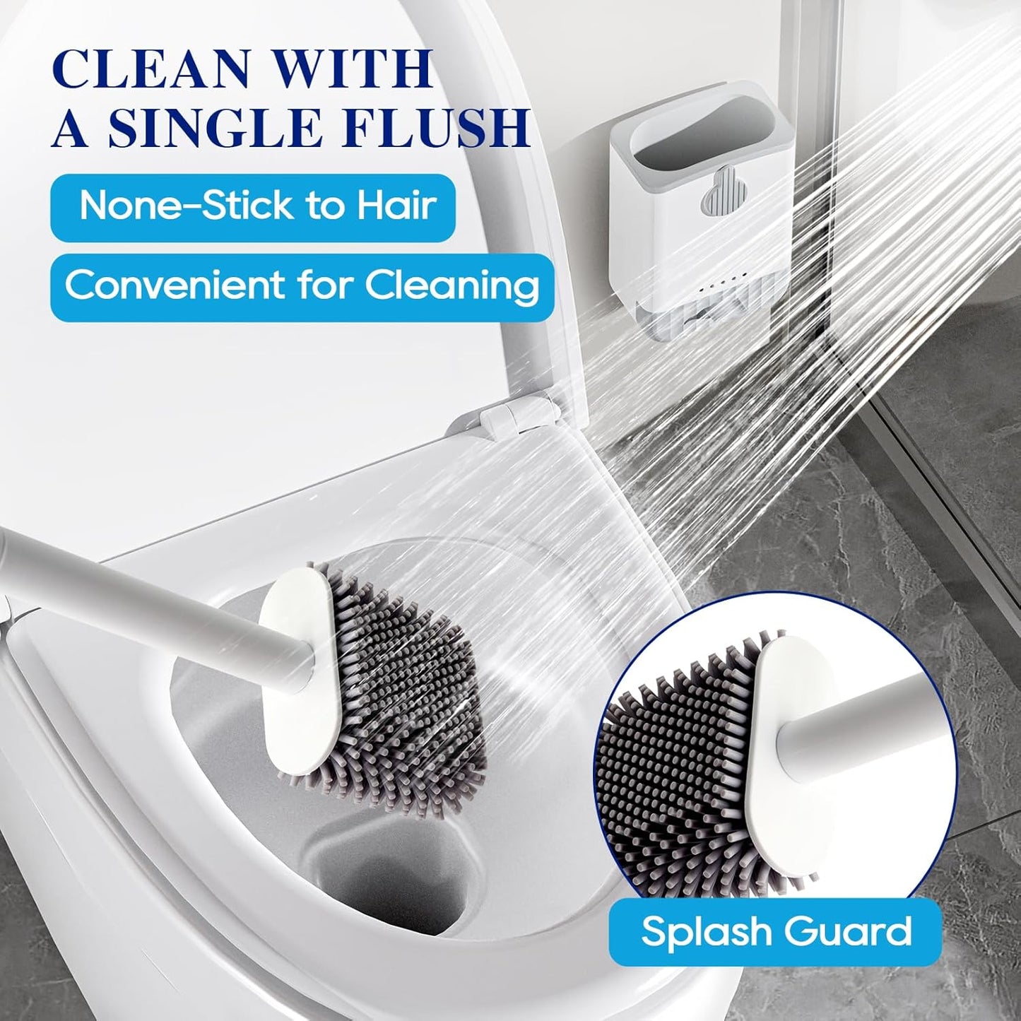 HONOVA Silicone Toilet Bowl Brush with Ventilated Holder, Toilet Brush and Holder Set，Floor Standing & Wall Mounted, Drip-Proof, Toilet Cleaner Brush for RV Travel, Camper, Family Bathroom（White）