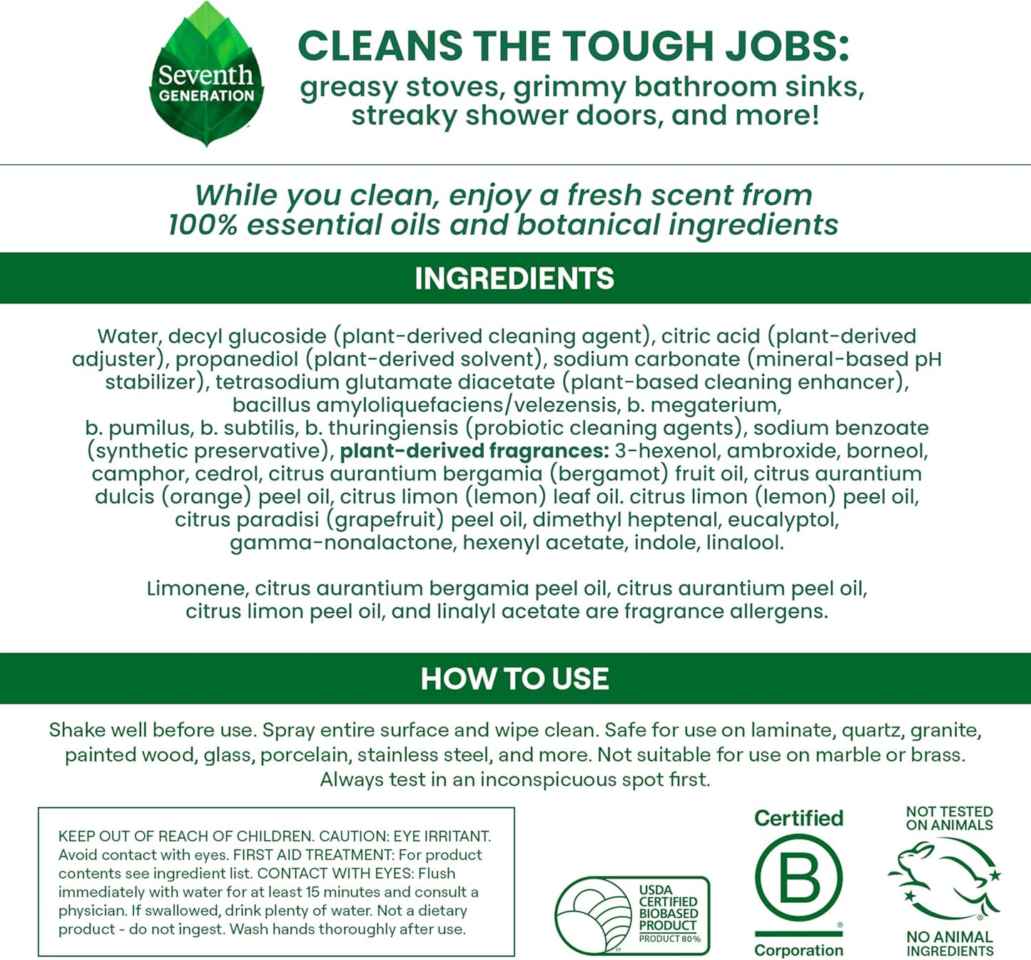 Seventh Generation Ultra Deep Probiotic Multi Surface Cleaner, 9.4 Fl Oz, Fresh Breeze, 80% USDA Biobased All Purpose Cleaning Spray, Breaks Down Tough Grease & Grime, Safe for Kids & Pets