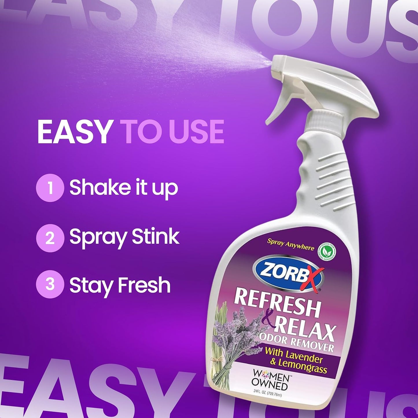 ZORBX Refresh & Relax Odor Remover Spray with Lavender & Lemongrass 8 Oz (Pack of 2) – Permanent Solution Room Freshener & Air Freshener Spray for Home, Bathroom, Furniture, Carpet, Car, Gym & Laundry