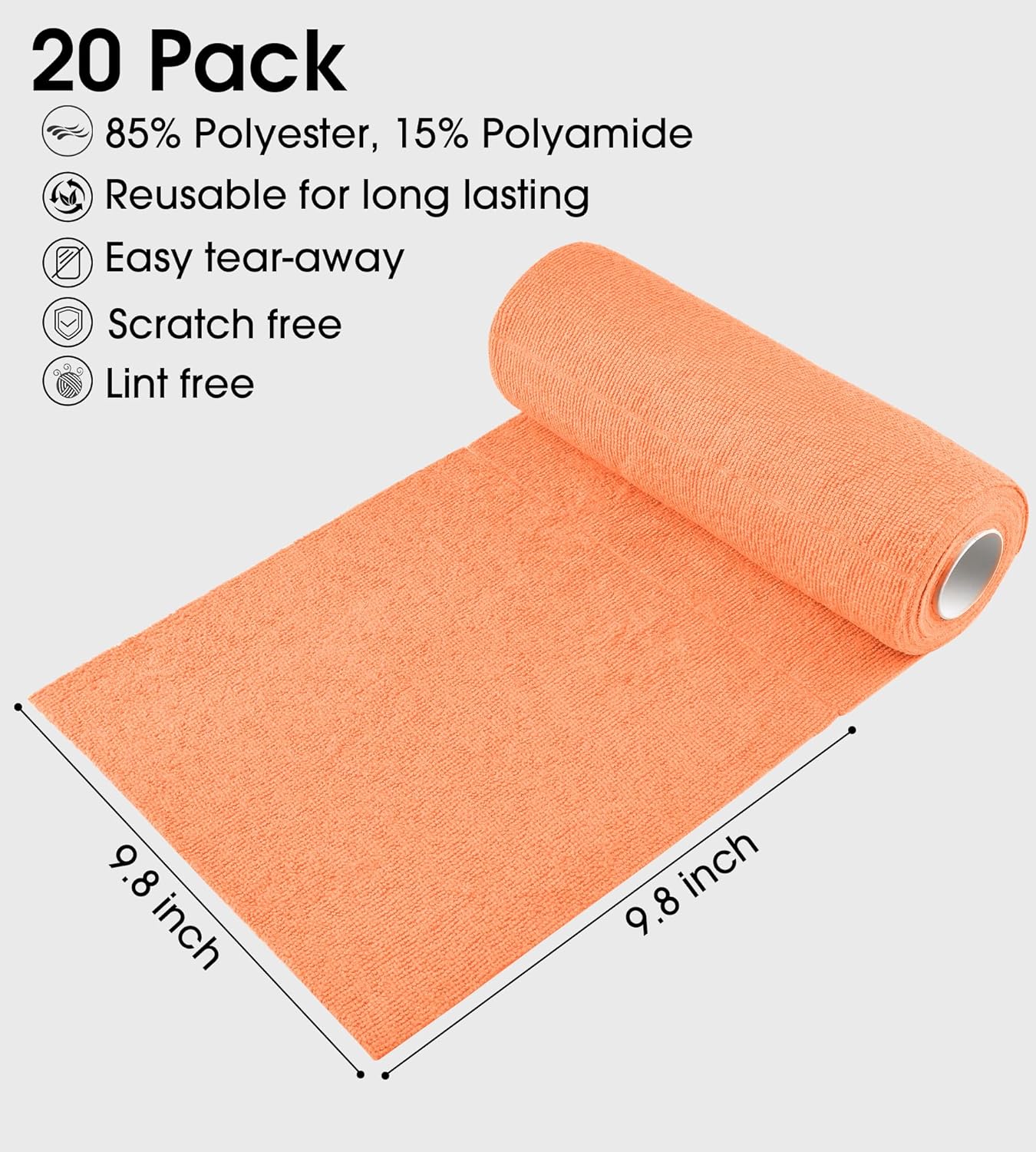 KitchLife Microfiber Cleaning Cloth Roll - Tear-Away Reusable Microfiber Paper Towels, Lint-Free, Washable, 20 Sheets for Kitchen, Car, Dishes, and Sensitive Surfaces (Pink)