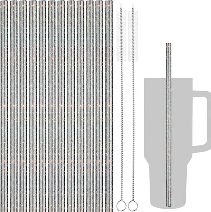 NiHome 12-Pack Glitter Replacement Straws for Stanley Tumbler 40OZ & 2 Cleaning Brushes Set, 12" Length BPA-Free Durable PETG Material for Various Beverages & Cups, Adds Sparkle to Your Drinks (Clear)