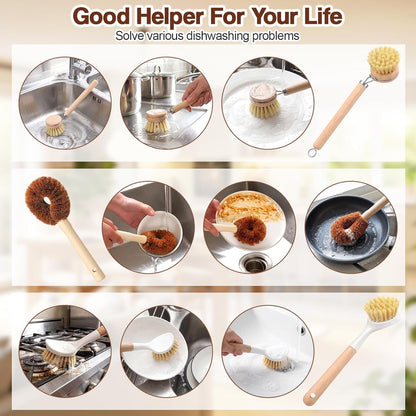 Sliner 14 Pcs Bamboo Dish Brush Set Include Natural Kitchen Sponge Wooden Dish Brush with Sisal Bamboo Scrubber for Kitchen Cleaning Pans Pots Bottles Vegetables